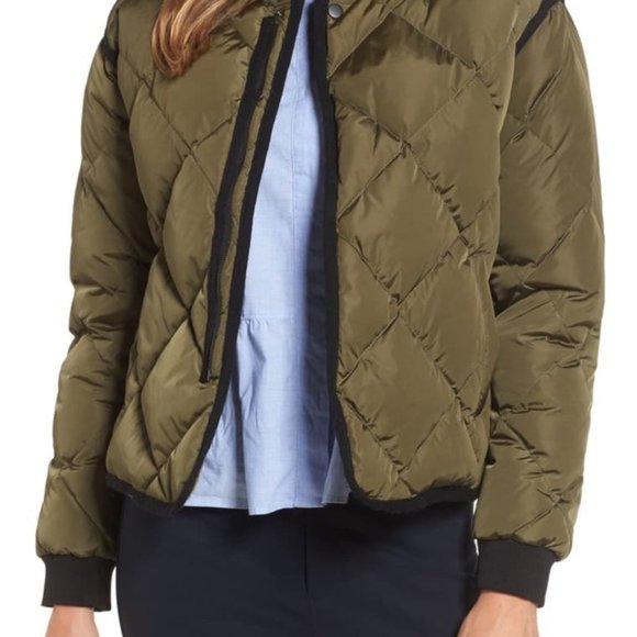 Nordstrom Signature Olive Green Down Bomber Puffer Jacket Coat Size Small - Picture 7 of 7